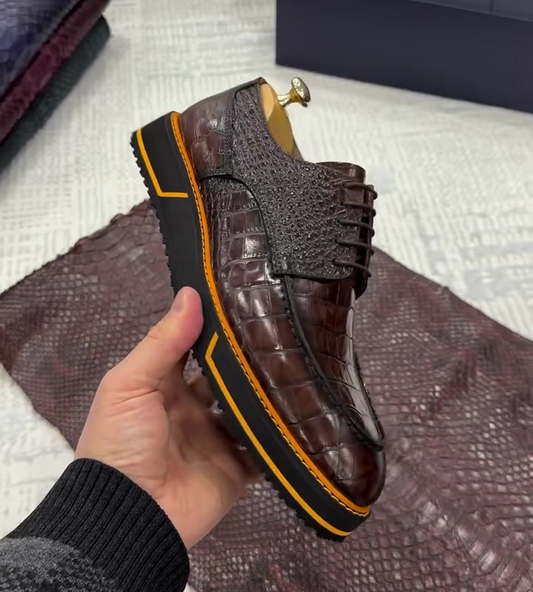Crocodile Patterned Leather Oxford Brogues