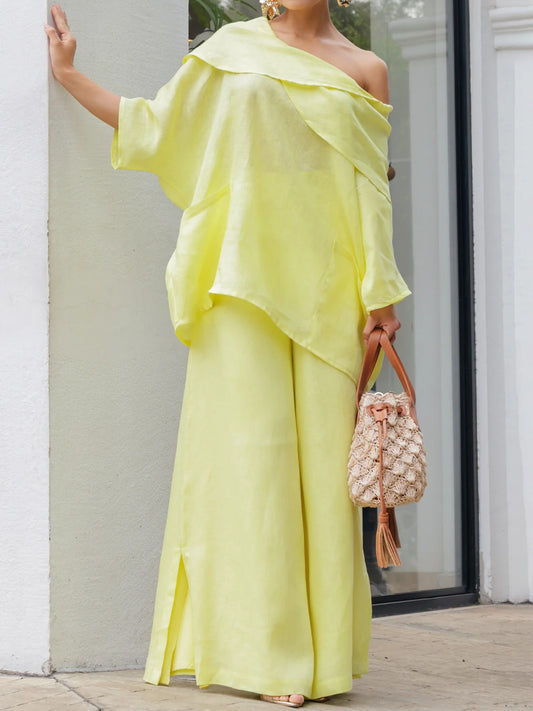 Shawl Collar Shirt & Wide Leg Pants