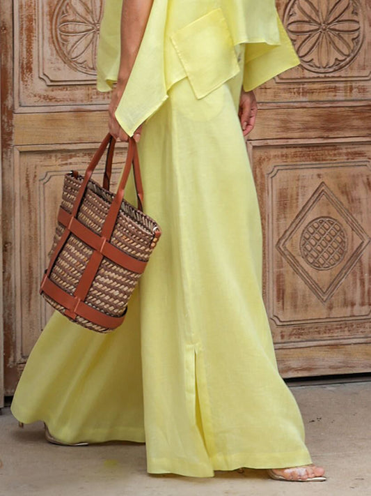Shawl Collar Shirt & Wide Leg Pants