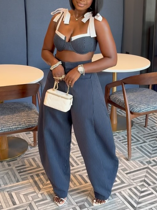 🔥Special Offer🔥Striped Wide Leg Pants Suit