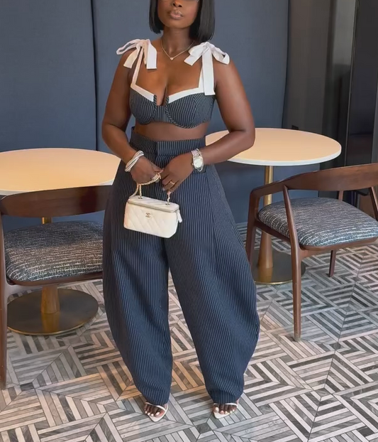 🔥Special Offer🔥Striped Wide Leg Pants Suit